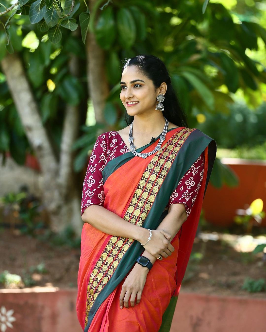 Telugu Tv Anchor Kasi Annapurna Stills in Red Saree